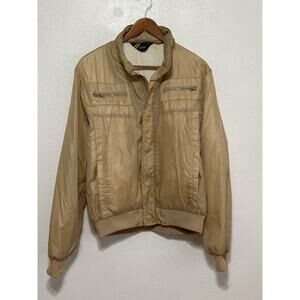 VTG 70s Sears Nylon Windbreaker Hoodie Jacket Large Tall Tan Outdoors Dad